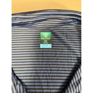 Pro Tour Coolplay Mens 3X Polo Shirt Blue Black Striped Short Sleeve Golf Top